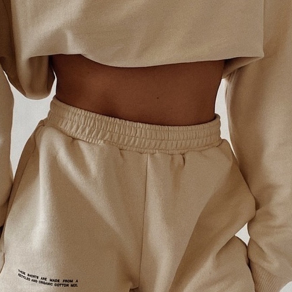 PANGAIA Graphic Beige Drawstring Cotton Sweatpants Joggers